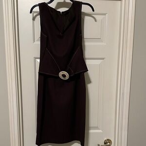 David Meister brown sheath Dress with Unique Buckle